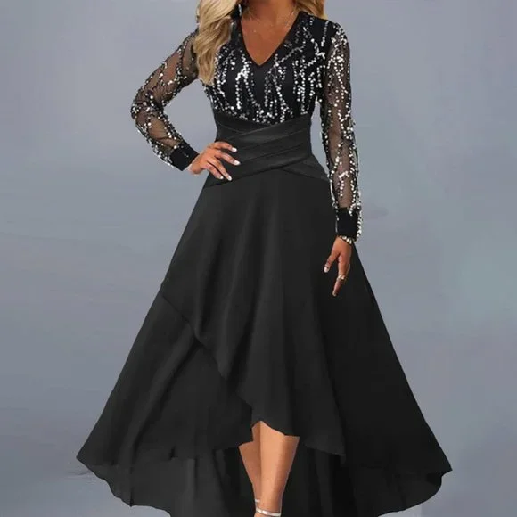 knee length dresses for ladies Glamorous Moments Satin Midi Dress - Black main image 1